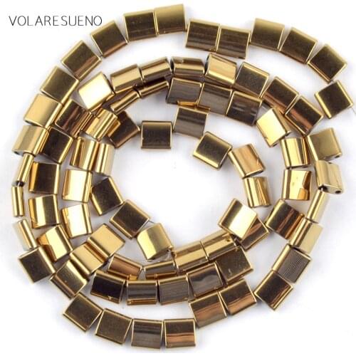 Natural Hematite Stone Golds Square Cube Beads Spacer Loose Beads For Jewelry Making 5*2/5*5/6*6/6*4mm Diy Bracelets Necklace15"