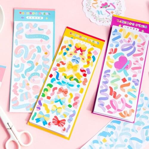 Yisuremia New 3pc/Pack Kawaii Colorful Ribbon Decorative Adhesive Stickers Scrapbooking DIY Diary Album Stationery Sticker Label