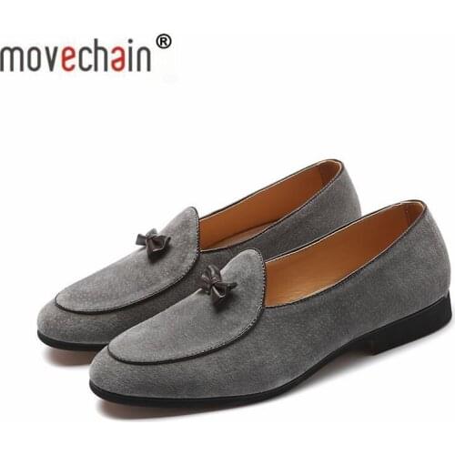 Movechain Mens Fashion Suede Comfortable Loafers Mens Casual Outdoor Driving Party Moccasins Shoes Man Trendy Bow-knot Flats