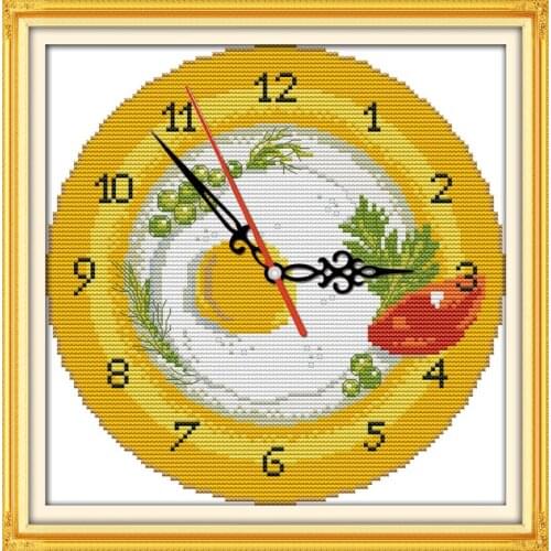 Fruit tray clock face cross stitch kit 14ct 11ct count print canvas wall clock stitches embroidery DIY handmade needlework plus