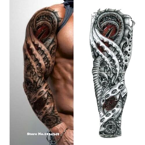 New 1 Piece Temporary Tattoo Sticker mechanical Full Flower Tattoo with Arm Body Art Big Large Fake Tattoo Sticker