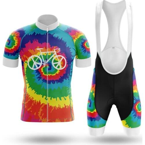 NEW 2021 Hippie Tie Dye Cycling Jersey Set Sports Team Bike Men Clothing Quick Dry Summer Sleeve Cycling Shirt Bib Short Gel Pad