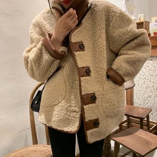 2020 Spring Autumn New Korean Womens lambswool Long-sleeved Jacket Female Short Women Basic Coat Jacket Turn Down Collar