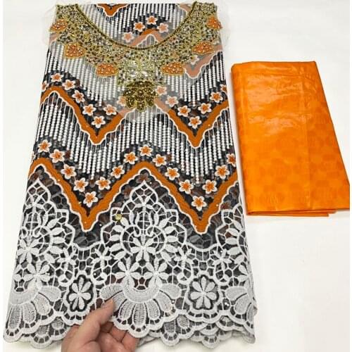 New Style Embroidery 2.5 Yards Bazin Riche Brocade Fabric With 2.5 Yards French Mesh Tulle Lace For Wedding Party Dress Sewing