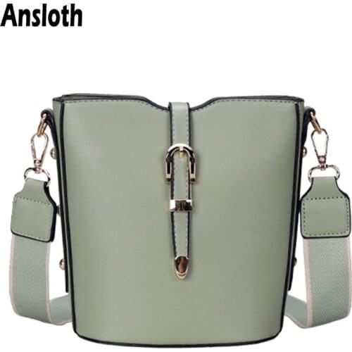 Ansloth Solid Color Crossbody Bags PU Leather Shoulder Bags Designer Large Capacity Bucket Bag Magnetic Buckle Bag Ladies HPS939