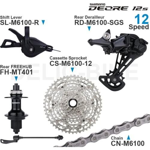 SHIMANO DEORE M6100 12 Speed Groupset Shifter Rear Derailleur Cassette Sprocket Chain 1x12-speed and FH-MT401 Hub Original
