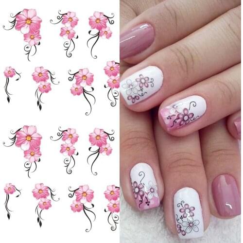 1pcs Pink Flowers Water Transfer Nail Art Sticker Decoration Floral Cherry Nail Decal Wraps Tips Manicure Slider LASTZ218-233