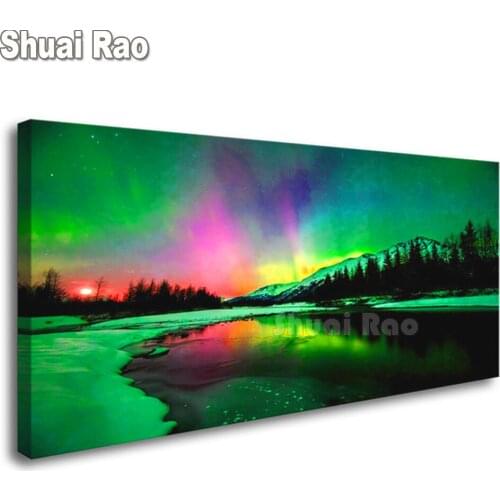 Full square Round drill 5d diamond painting Aurora Scenery Diamond mosaic cross stitch diamond embroidery Green Landscape