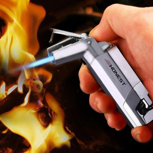 Portable BBQ Gas Lighter Creative Windproof Inflatable Lighter Spray Gun Metal Pipe Cigar Torch Flame Outdoor Barbecue Adventure