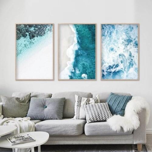 Coastal Style Beach Landscape Nordic Posters and Prints Wall Art Canvas Painting Navy Blue Pictures for Living Room Home Decor