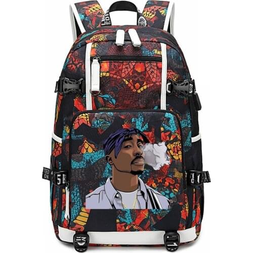 Rap Tupac 2Pac Hip Hop Women Backpack Men Laptop Backpacks Fashion School Bags for Teenage Girls 18inch Travel Bagpack Luxury