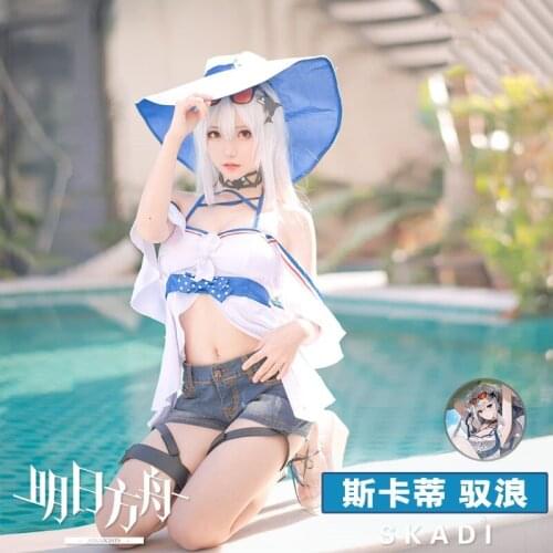 Skadi cos Arknights anime woman cosplay High-quality costume set Dress + Pants + Neck Ornaments + Hair Tie + Sunglasses + Hat