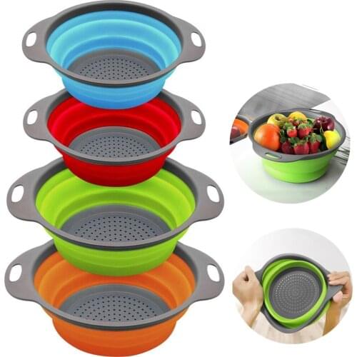 Drain Basket Collapsible Plastic Foldable Silicone Colander Round Strainer Fruit Vegetable Washing Basket Kitchen Tools