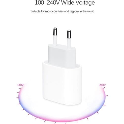 20W Travel Charger USB-C Power Adapter PD Charge Cable For iPhone 12 Pro Max 12 mini 11 XS Fast Charging EU Plug Fast Data Cable
