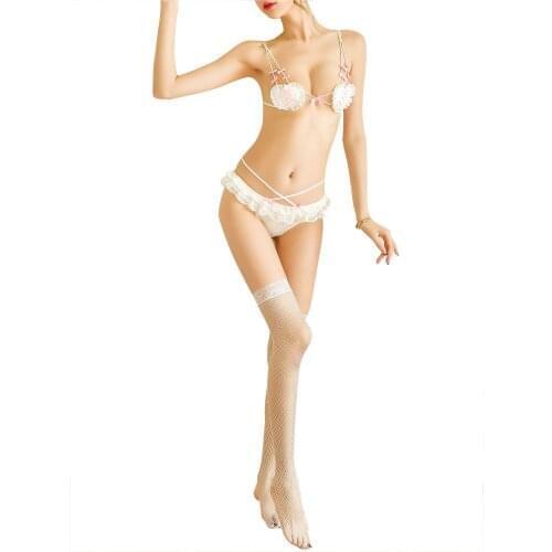 Womens Micro Bikini Sets Sexy Three-piece Lingerie Suits Bra With Strappy Briefs Stocking Cosplay Underwear Exotic Nightwear