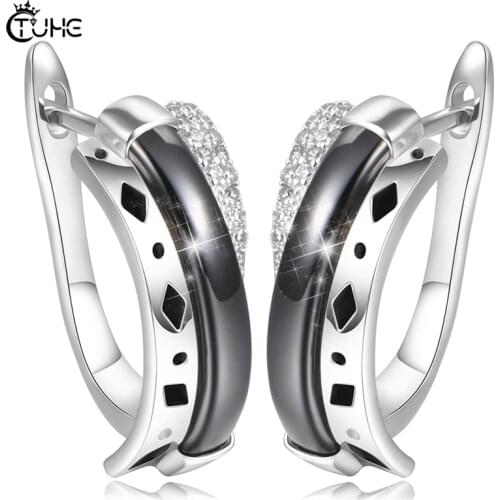 Stud Earrings Women Fashion Wedding Cute Creative Jewelry Healthy Ceramic U Shape Earring Crystal Natural Zircon Women Earrings