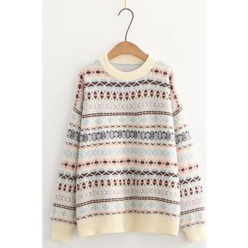 2021 Winter Women Sweaters Geometry Embroidery Knitted Pullover Korean Long Sleeve O-neck Casual Jumper Office Ladies Top