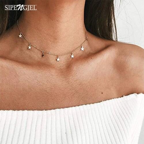 SIPENGJEL Fashion Metal Star Pendants Short Necklace Adjustable Accessories Choker Necklace For Women Street Wear Jewelry 2021