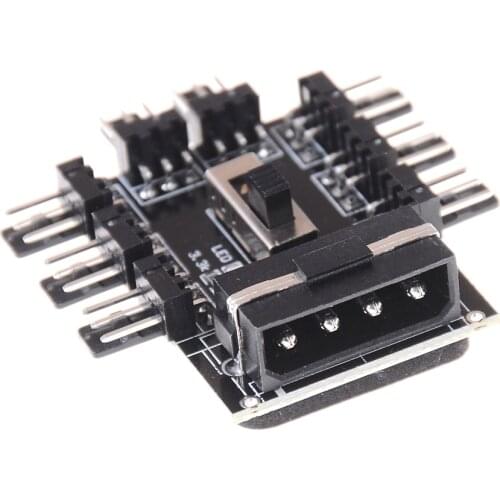 1 to 8 Way Splitter Cooler Cooling Fan Hub 3pin 12V Power Socket 2 Level Speed Controller lPCB Adapter