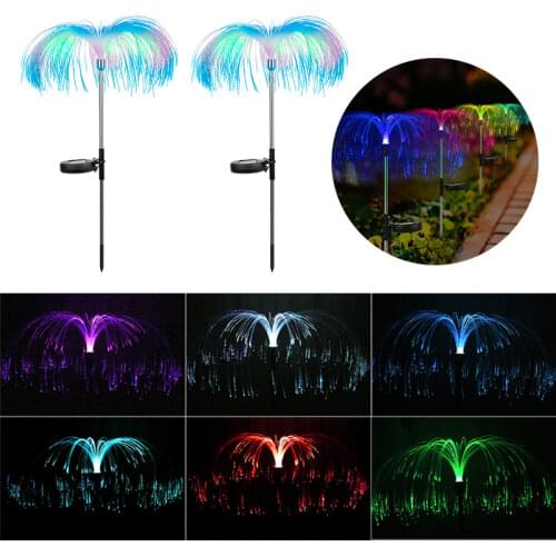 2pcs LED Solar Light Outdoor Fiber Optic Jellyfish Colorful Lamp Color Changing Garden Ground Lawn Pathway Street Lighting Decor