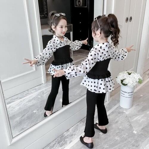 2020 Summer Infant Baby Girls Kid Clothes 2PCS Sets Children Polka Dot Print Long Sleeve T-shirt Tops+Pants Outfits Clothes W175