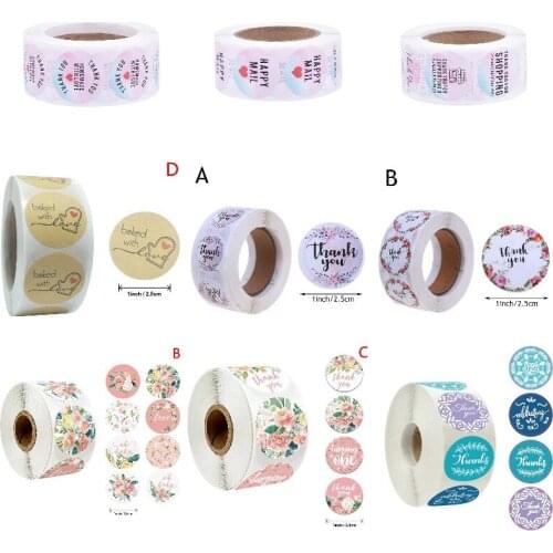500pcs Round Labels Kraft Paper Thank You Sticker Dragees Candy Bag Flower Gift Box Cake Boxes and Packaging Wedding Stickers