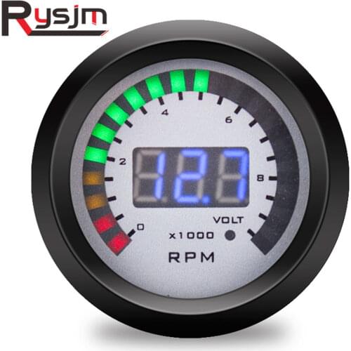 52mm Car Tachometer Gauge Auto Gauges rpm Meter 2" 0-9999 RPM Tach motor Blue LED Digital Display Voltmeter for 12V Vehicles