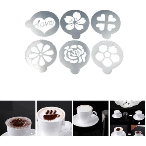 New 6pcs/lot Plastic Coffee Stencil Set Coffee Barista Tools Cappuccino Arts Templates Coffee Garland Mould Cake Decorating Tool
