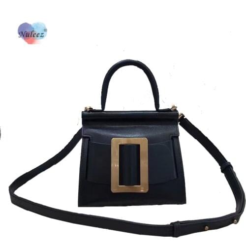 Nuleez Brand Bag 19 cm Mini Handbag Women Copper Square Buckle with Cover Cross-Body Fashion New Designed Classical Wearing Bag