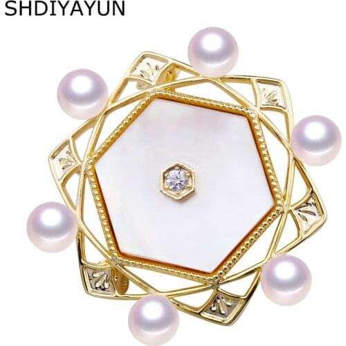 SHDIYAYUN New Big Sale Pearl Brooch For Women Natural Seashell Brooches Pins Natural Freshwater Pearl Fine Jewelry High Quality