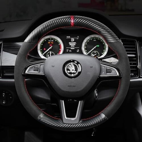 For Skoda Kodiaq SUPERB KAROQ Yeti KamIq Octavia DIY custom leather suede car interior steering wheel cover car accessories