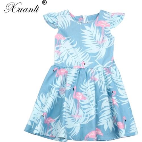 Kids Dresses For Girls Sleeveless Flamingo Print Dress New Year Costume Princess Dress Kids Christmas Clothes Vestidos