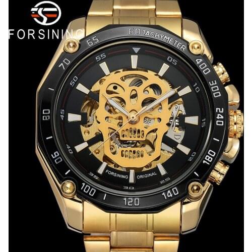 FORSINING New Automatic Mechanical Men Wristwatch Skull Military Sport Male Clock Top Brand Luxury Steel Skeleton Man Watch 8161