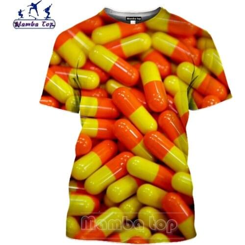 Mamba Top Pill Tshirt Men Colorful Western Medicine 3D Print Antibiotic Capsule T Shirt Women Cold Treatment Hip Hop Streetwear