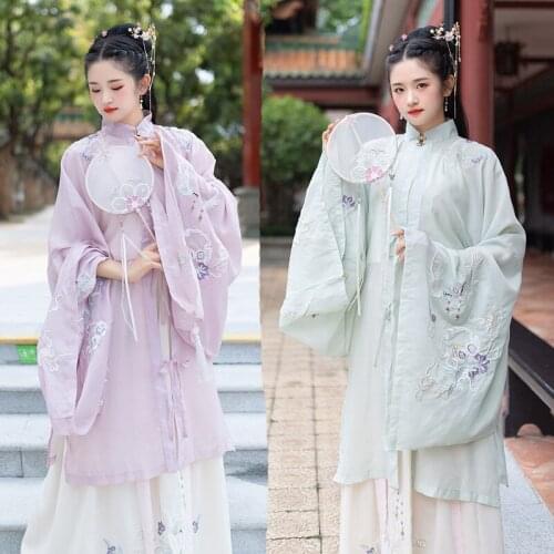 Standing collar face to face gauze skirt with Chinese elements one piece lower skirt Han suit womens three piece set