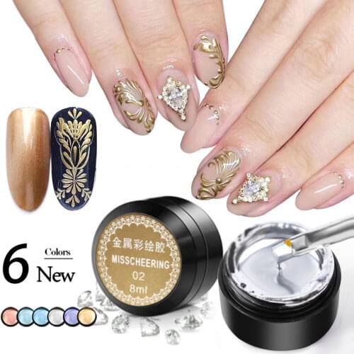 8ML Pulling Wire Painting Gel Nail Polish Metallic 3D Emboss Nail Art Line Silk Point Line Spider Gel Varnish Mirror Drawing Gel