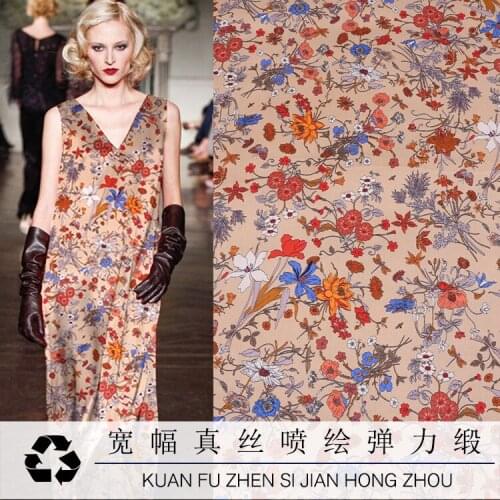 Customized 19MM Digital Printing Heavy Silk Stretch Satin Fabric Silkworm Pajamas Cheongsam Cloth