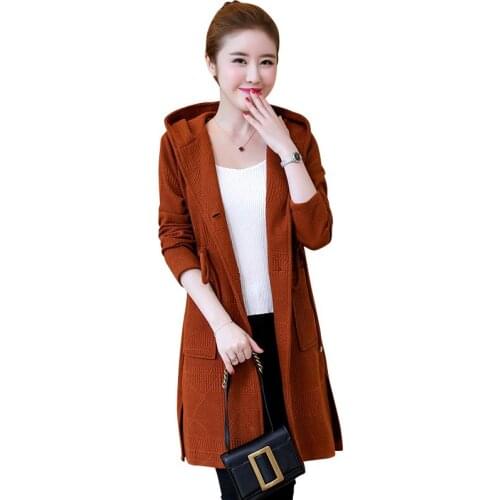 Large Size 4XL 5XL 2019 Spring Autumn New Womens Knitted Cardigan Sweater Long Sleeve Casual Sweater Coat Hooded Outerwear R649