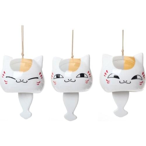 Ceramic Cat Japanese Wind Chimes Bells Car Ornament Hanging Home Decor Birthday Gift Handmade Ceramic Wind Bell Crafts Pendant