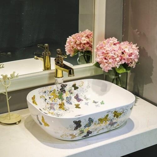 Colorful Beautiful Butterflies Garden White European Wash Shampoo Basin