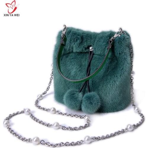 Hot women fur shoulder bags luxury pearl tassel handbags for girls winter haster bags with chain direct delivery