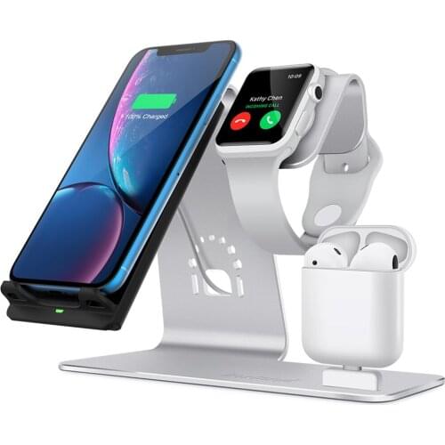 Bestand best seller Aluminum 3 in 1 Wireless Charger stand For iPhone Qi Fast Charge Dock Station Vertical for iWatch AirPods