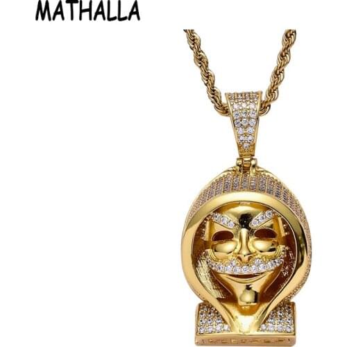 MATHALLA Hoody Skull Solid Back Steampunk Style Pendant With Tennis Chain Cubic Zircon Mens Hip hop Necklace Rock Jewelry