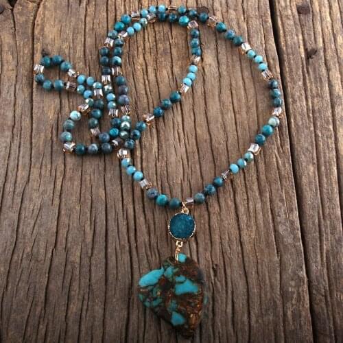 MD Fashion Bohemian Jewelry Boho Gift Natural Stones With Druzy Links Heart Stone Pendant Necklaces For Women