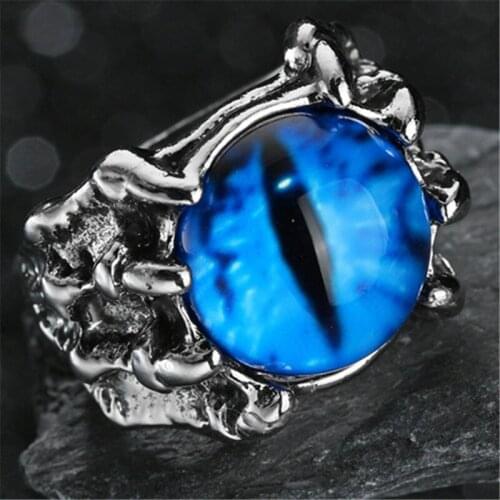 Punk Vintage Men Retro Dragon Claw Evil Eyes Rings Devil Eyeball Snake Animal Male Crystal Finger Ring Jewelry Halloween Gifts