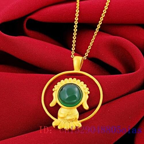 Jade Buddha Pendant Necklace Jewelry 925 Silver Charm Chalcedony Gifts Gemstone Fashion Amulet Natural Zircon Women Chinese