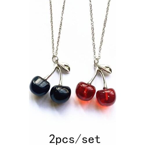 A Set of 2PCS Transparent Resin Cherry Pendant Necklace Sweet Niche Design Style Korean Creative Girl Hip-hop Necklace