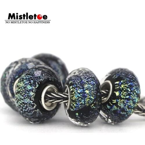 Mistletoe 925 Sterling Silver Murano Glass Faceted Colorful Foil Charm Bead Fit European Bracelet Jewelery 1pcs