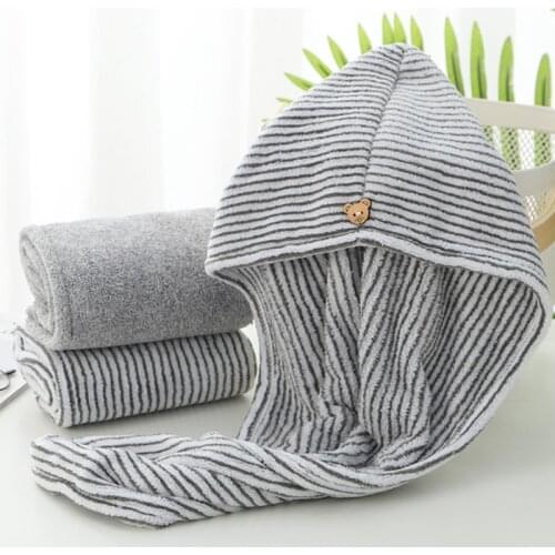 Women Bamboo Charcoal Fiber Hair Towel Wrap Microfiber Quick Drying Turban Cap with Button Super Absorbent Anti-Frizz Bath Showe