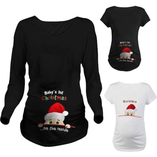 Hot Enceinte Trendy Tops For Pregnant Women Santa Claus Print Maternity Clothes New Year Christmas Pregnancy Tee Shirt Clothing